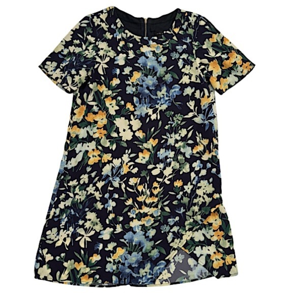 Slate & Willow Blue Floral Flower Throw Shift Short Sleeve Mini Dress, Size 10 - Picture 6 of 14